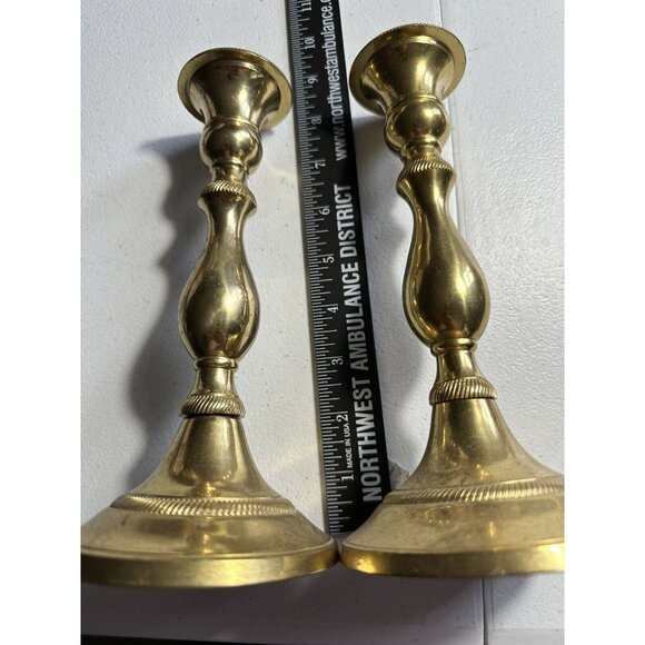 Brass Candle Stick Holders Set Heavy 8 “ Tall Round Base - Picture 4 of 11